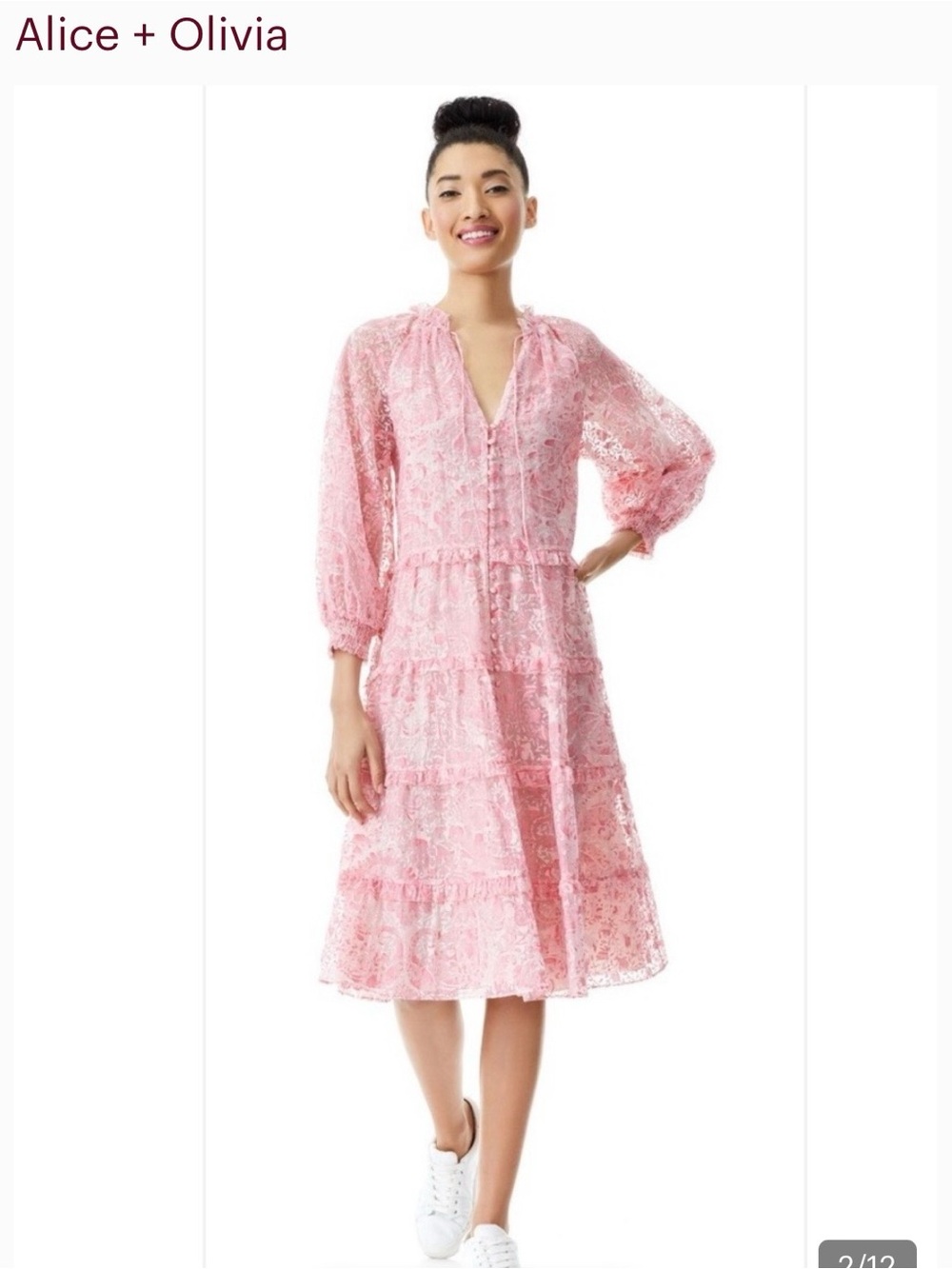 Alice + Olivia Pink Lace Tiered Midi Dress